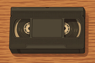 Fototapeta premium Vibes illustration nostalgic table spools transparent window vector placed cassette vhs