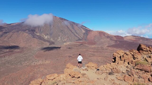 Aerial view of Mount Teide National Park, Teide known as  active volcano in Tenerife, Canary Islands. Scenic aerial POV of national park in Tenerife, Spain.