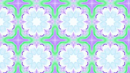 Seamless psychedelic kaleidoscope pattern with neon green, pink and orange mandala symmetry