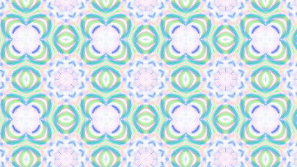 Seamless psychedelic kaleidoscope pattern with neon green, pink and orange mandala symmetry