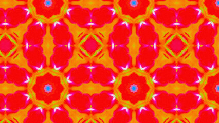 Seamless psychedelic kaleidoscope pattern with neon green, pink and orange mandala symmetry