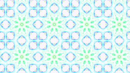 Seamless psychedelic kaleidoscope pattern with neon green, pink and orange mandala symmetry
