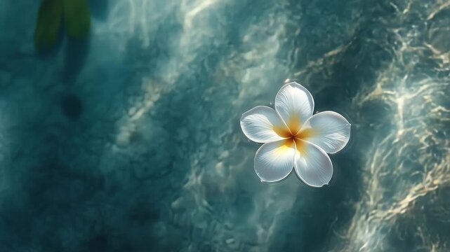 A delicate white flower floats on gentle waves