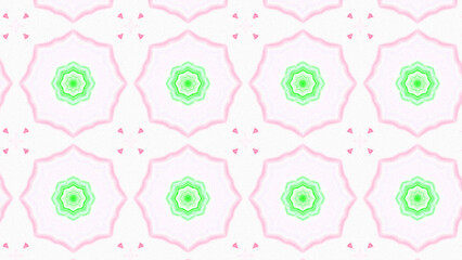 Seamless psychedelic kaleidoscope pattern with neon green, pink and orange mandala symmetry