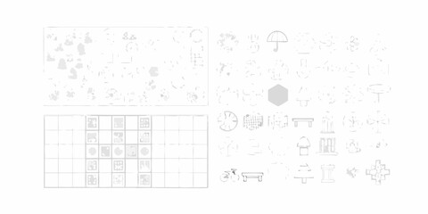 Collection of hand drawn icons and symbols in a sketchy white style on a white background