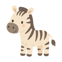 Cute cartoon zebra standing and smiling, flat vector illustration perfect for children posters and prints.
