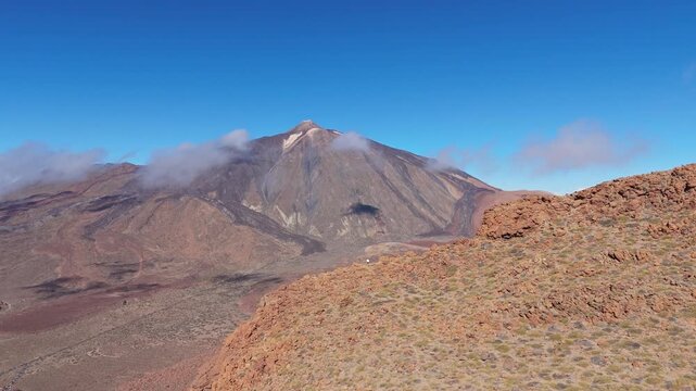 Aerial view of Mount Teide National Park, Teide known as  active volcano in Tenerife, Canary Islands. Scenic aerial POV of national park in Tenerife, Spain.