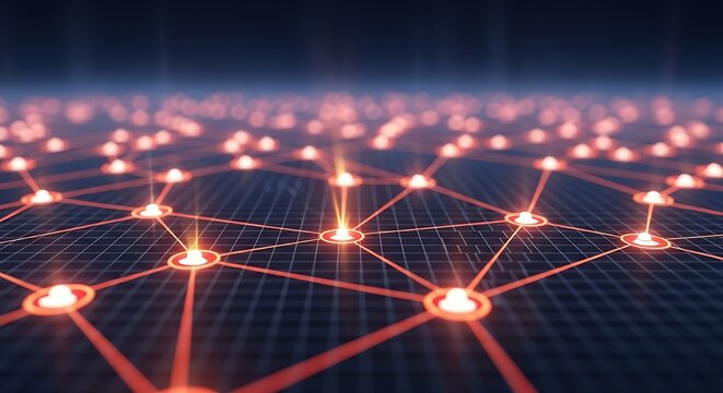 Digital Network Blockchain Connection Abstract Technology Concept with Glowing Nodes and Lines