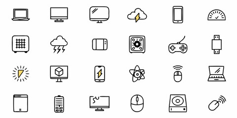 Fototapeta premium Modern technology icons representing digital devices and connectivity, reflecting a sleek, minimalist style perfect for websites or app design, originally a scalable vector graphic