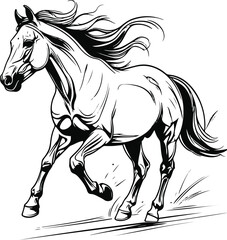 Horse running, flowing mane drawn with bold contour lines, minimal aesthetic