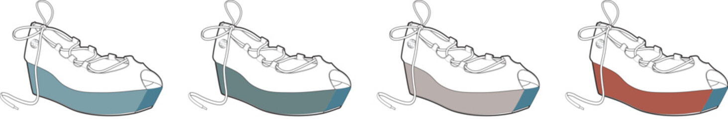 Four different colored sneakers in a row, each representing a stylish athletic shoe on a white background