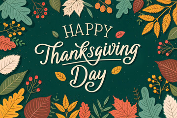 Celebrate Happy Thanksgiving Day with autumn leaves and berries design