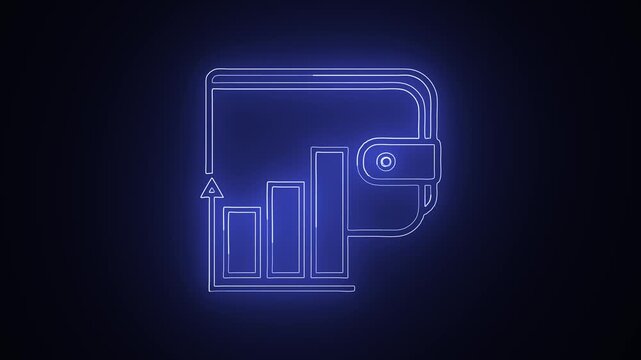 Glowing Futuristic digital blue color bar and money bag icon. Digital futuristic motion graphic element cyber generated background. 4k video animation