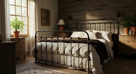 Bedroom interior with bed and window