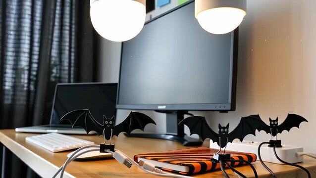 Decorative Bat Cable Organizers for Spooky Home Office Vibes