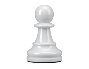 White Chess Pawn, Front View, Smooth Polished Finish, Isolated on Transparent Background