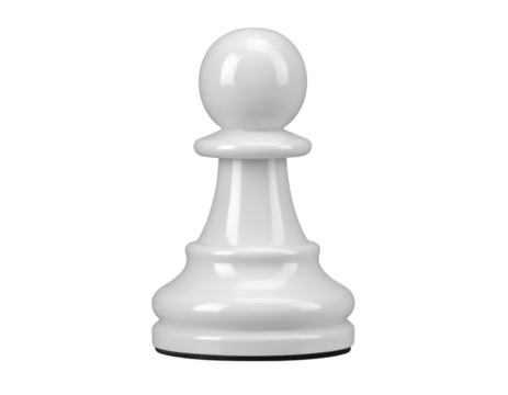 White Chess Pawn, Front View, Smooth Polished Finish, Isolated on Transparent Background
