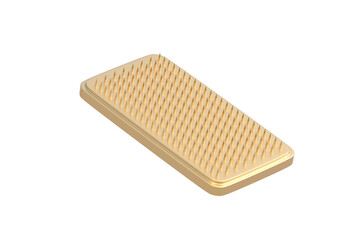 Golden sadhu isolated on white background. Yoga tool. The practice of standing on board with nails. 3d render