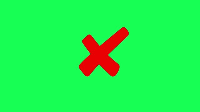 Red "X" Mark Animation in Green Background. A common Symbol used to indicate something is incorrect, Wrong or failure.