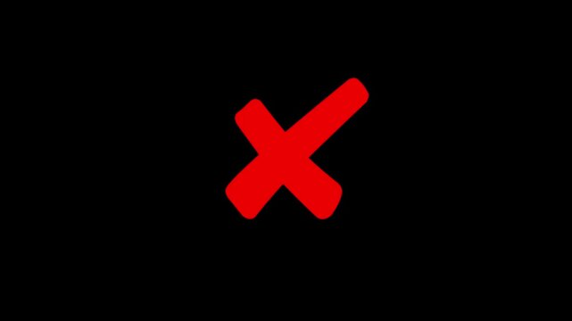 Red "X" Mark Animation. A common Symbol used to indicate something is incorrect, Wrong or failure.
