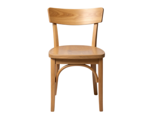 Minimalist Wooden Dining Chair Front View, Natural Grain Finish, Isolated on Transparent Background