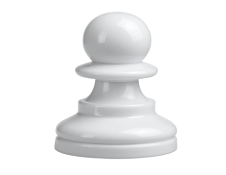 Angled White Chess Pawn with Subtle Reflections, Side Perspective, Isolated PNG
