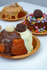 Assortment of fresh pastries and cookies displayed in a bakery shop