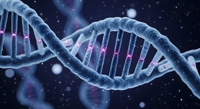 DNA Double Helix Genetic Code, Biology, and Molecular Structure on a Dark Background