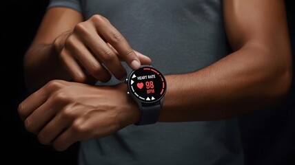 Athletic Man Checking Heart Rate on Smartwatch during Workout Representing Health Monitoring, Fitness, and Wearable Technology Concept