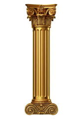 Fototapeta premium Straight Fluted Golden Ionic Column With Ornate Base For Classical Architectural Rendering