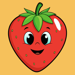 Obraz premium Cute cartoon strawberry character with a happy face and big eyes on a yellow background