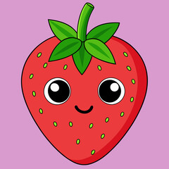 Obraz premium Cute happy strawberry character with big eyes and smiling face on pink background