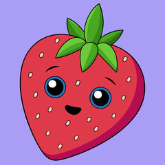 Obraz premium Cute cartoon strawberry character with big blue eyes and happy smile