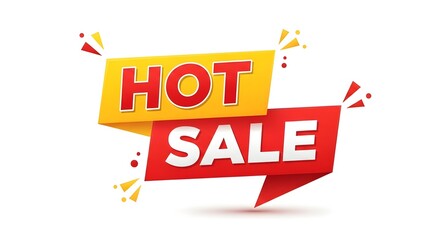 Hot sale banner with red and yellow colors, isolated on white background