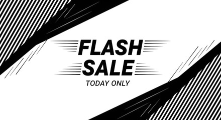 Flash sale today only banner with dynamic black and white abstract background and bold text announcing a limitedtime offer for shoppers and customers