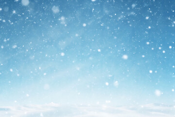 Fototapeta premium Gentle falling snow creates a magical winter wonderland atmosphere with soft blue and white tones isolated on transparent background