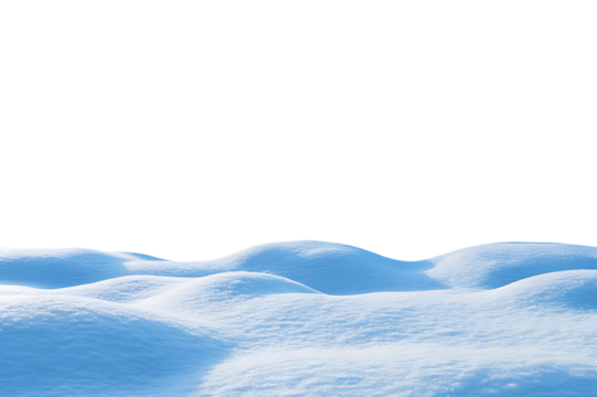 Realistic undulating snowdrifts with shadows and highlights isolated on transparent background