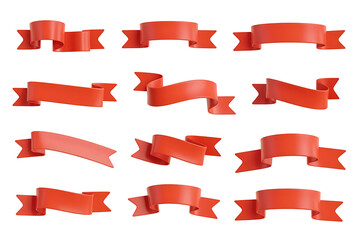 Obraz premium Multiple vibrant red ribbons in various shapes and curves, conveying celebration and announcement.