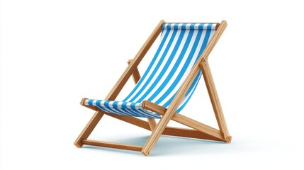 A vibrant striped deck chair stands ready for relaxation by the beach inviting visitors to unwind.