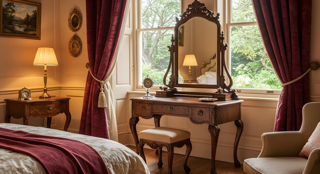 Elegant bedroom interior with antique furniture