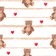 Cute little teddy bear pattern. Vector childish print