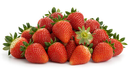 A vibrant pile of ripe, juicy strawberries with green stems, fresh and appealing.