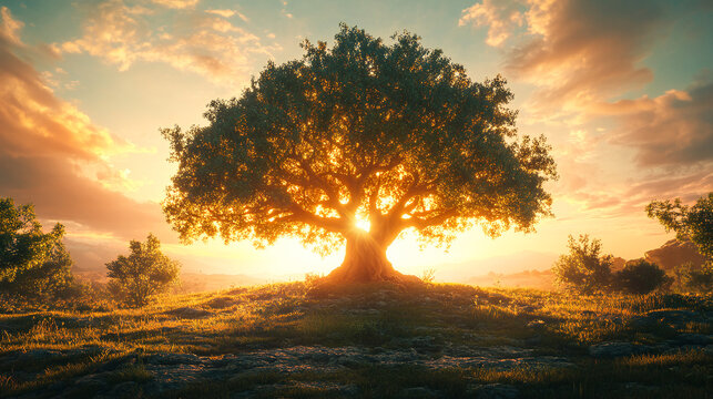 Tree of Life, symbolising Eternal life, connection to God. Christian symbols and icons. Digital illustration