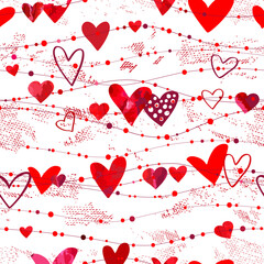 Adorable red hearts. Love background. Vector illustration. Seamless pattern. Design for fabric, paper.