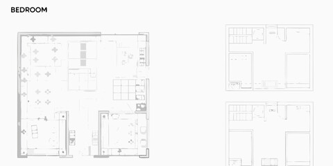 Architectural floor plan design of a modern bedroom and adjacent spaces