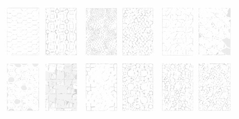 Collection of twelve abstract geometric and organic patterns in shades of white and gray
