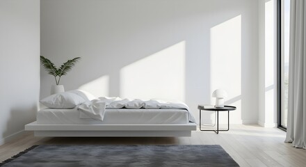 Minimalist bedroom interior design sunlight shadows