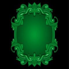 Elegant green decorative frame with floral patterns and swirl ornaments, luxury border design for invitation or certificate template