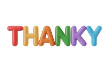 Colorful, glossy letters spelling "THANKY" arranged playfully, conveying gratitude and a cheerful sentiment.