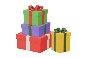 Obraz premium Colorful stacked presents with ribbons and bows, symbolizing celebration and joyful gifting.